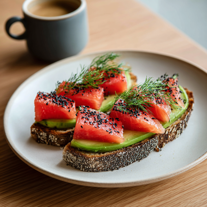 Toast s údeným lososom z červeného melóna